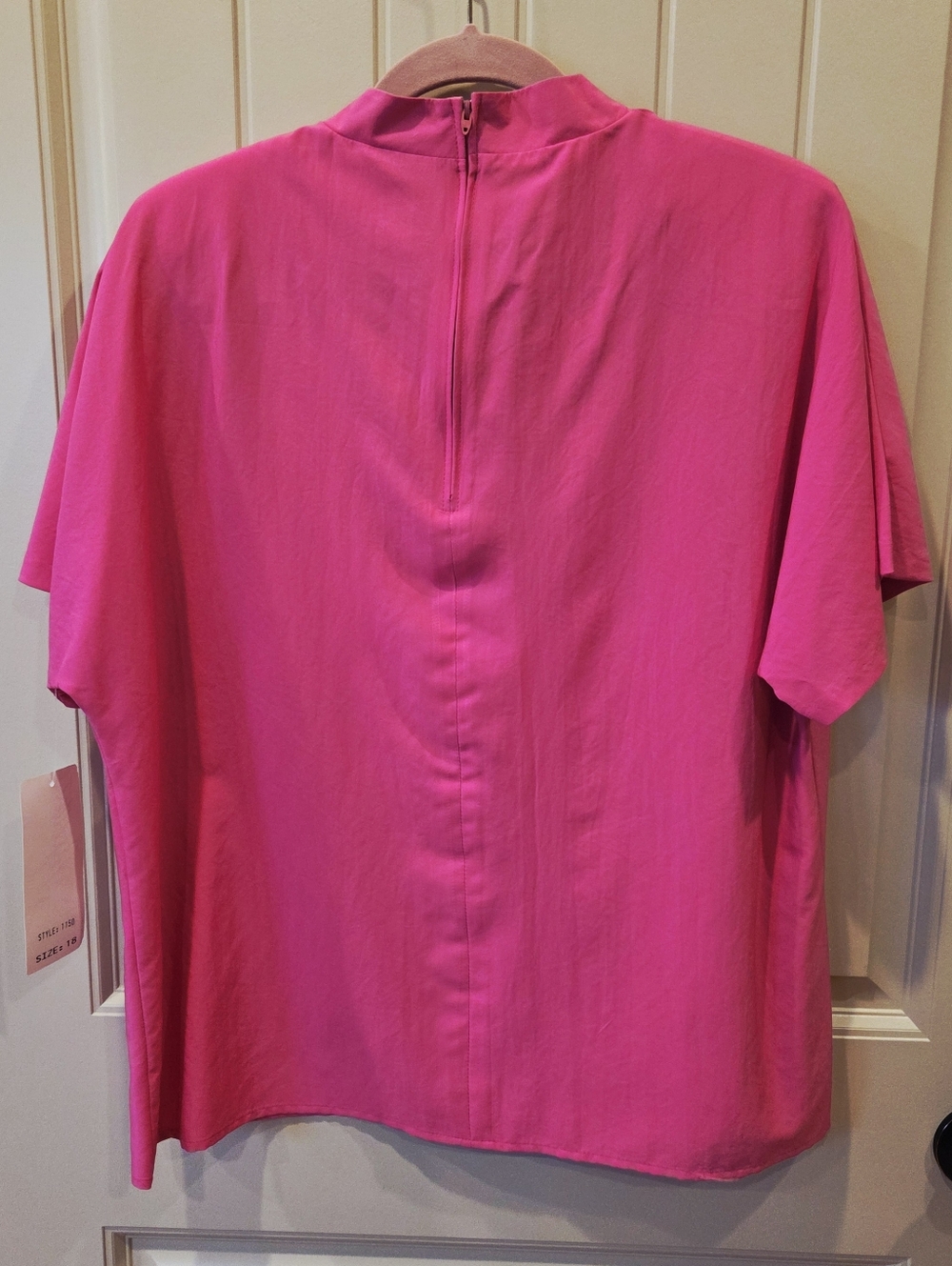 NWT Vintage Pykettes Hot Pink Mock Neck Blouse Size 18 Made in USA Retro - Picture 2 of 10